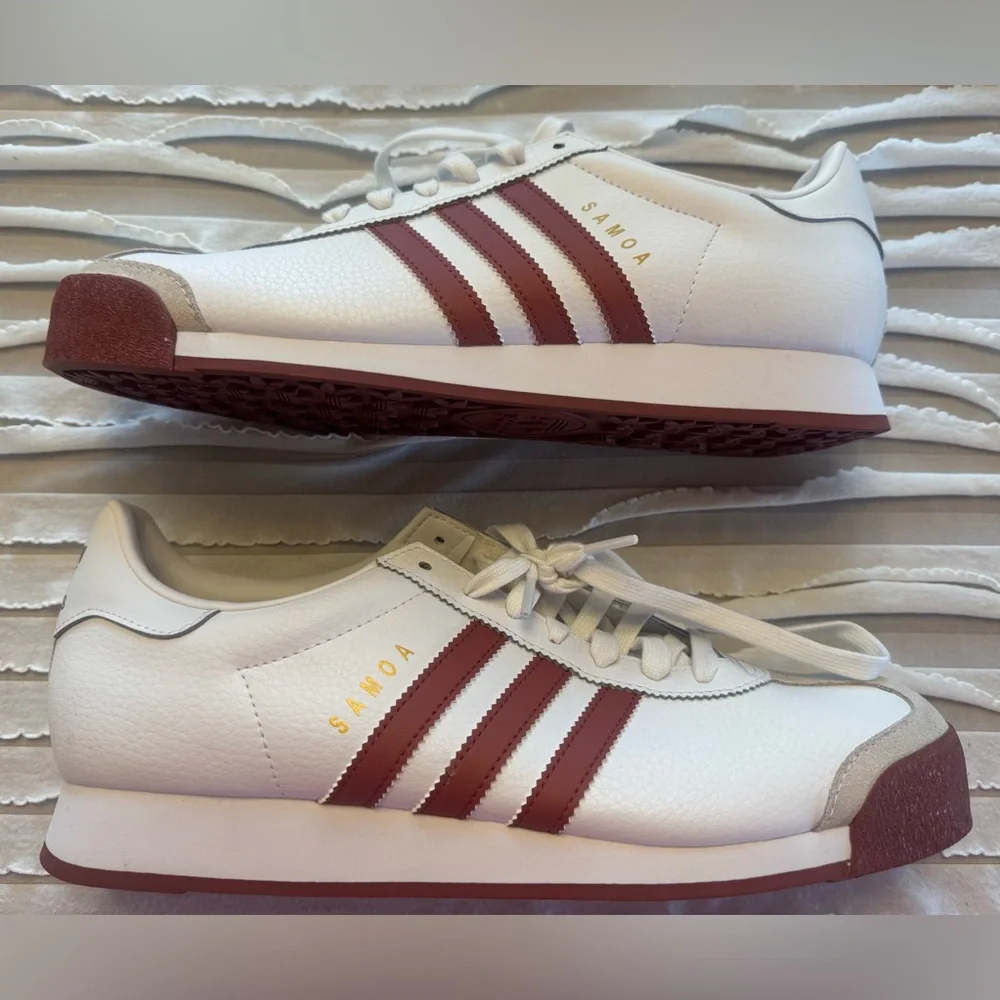 Original Adidas Samoa Sneakers White Ruby Red Burgundy Low Profile Sneaker Sz 11